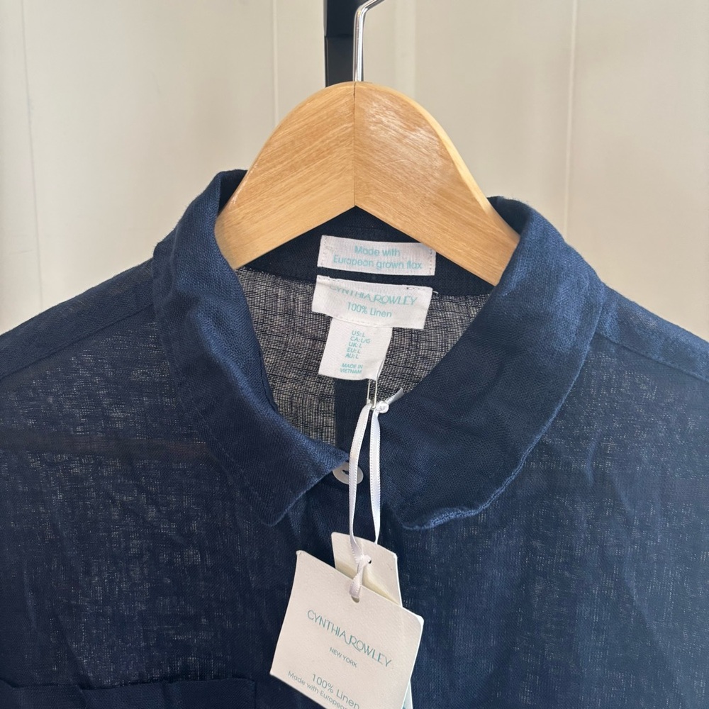 Cynthia Rowley Navy Blue Linen Button-Down Shirt